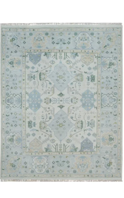 Elegant Hand-Knotted Oushak Area Rug – Traditional Turkish Design, Soft Wool Carpet for